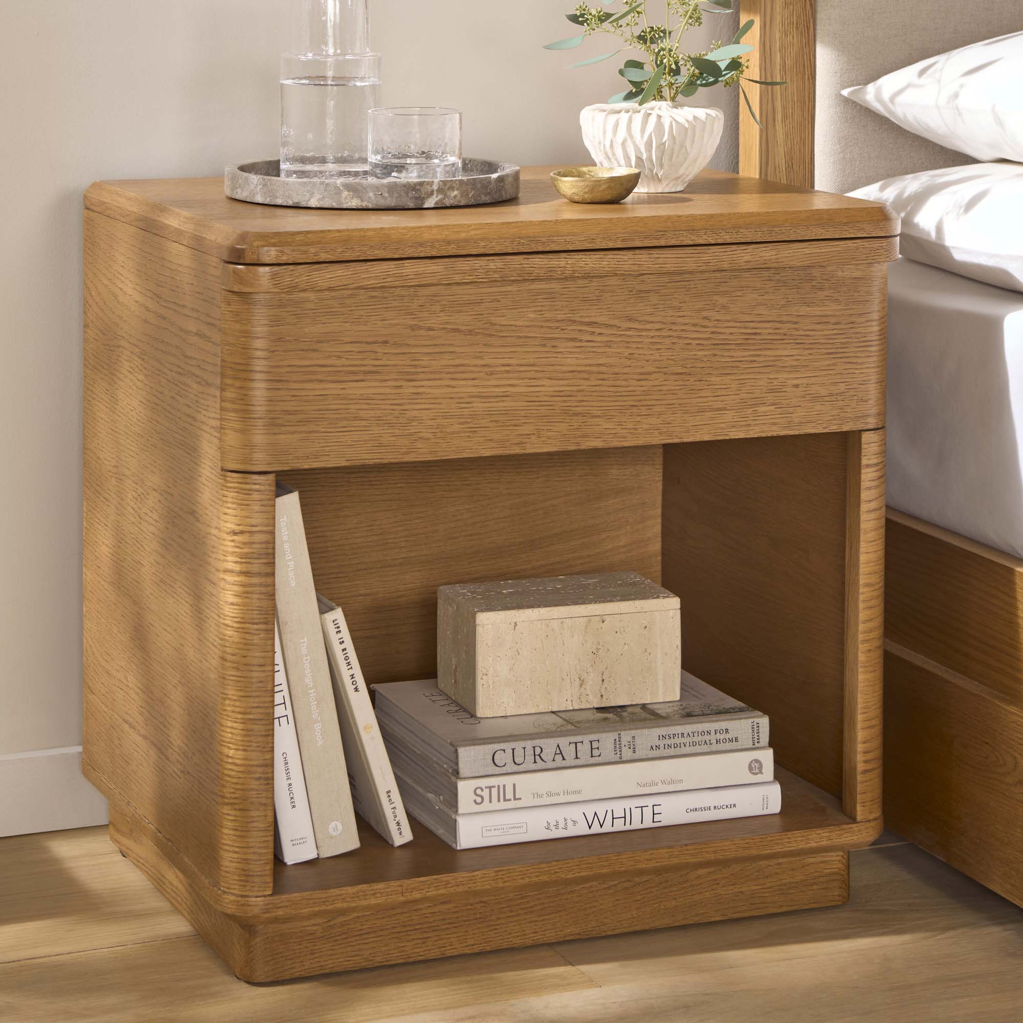 Serene Bedside Cabinet - Night Stand Oak / Oak Veneer Storage Sterling Home 2