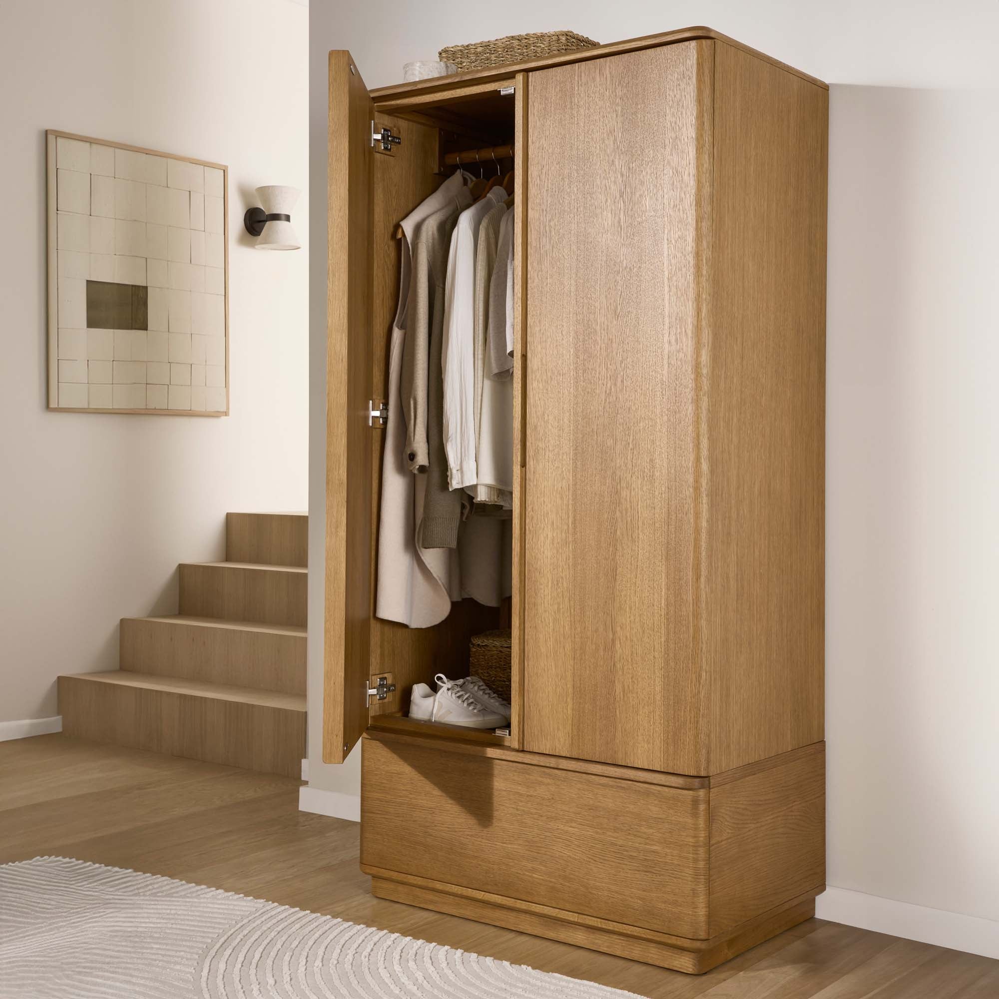 Serene Wardrobe - 1 Drawer Wardrobe Oak / Oak Veneer Storage Sterling Home 2