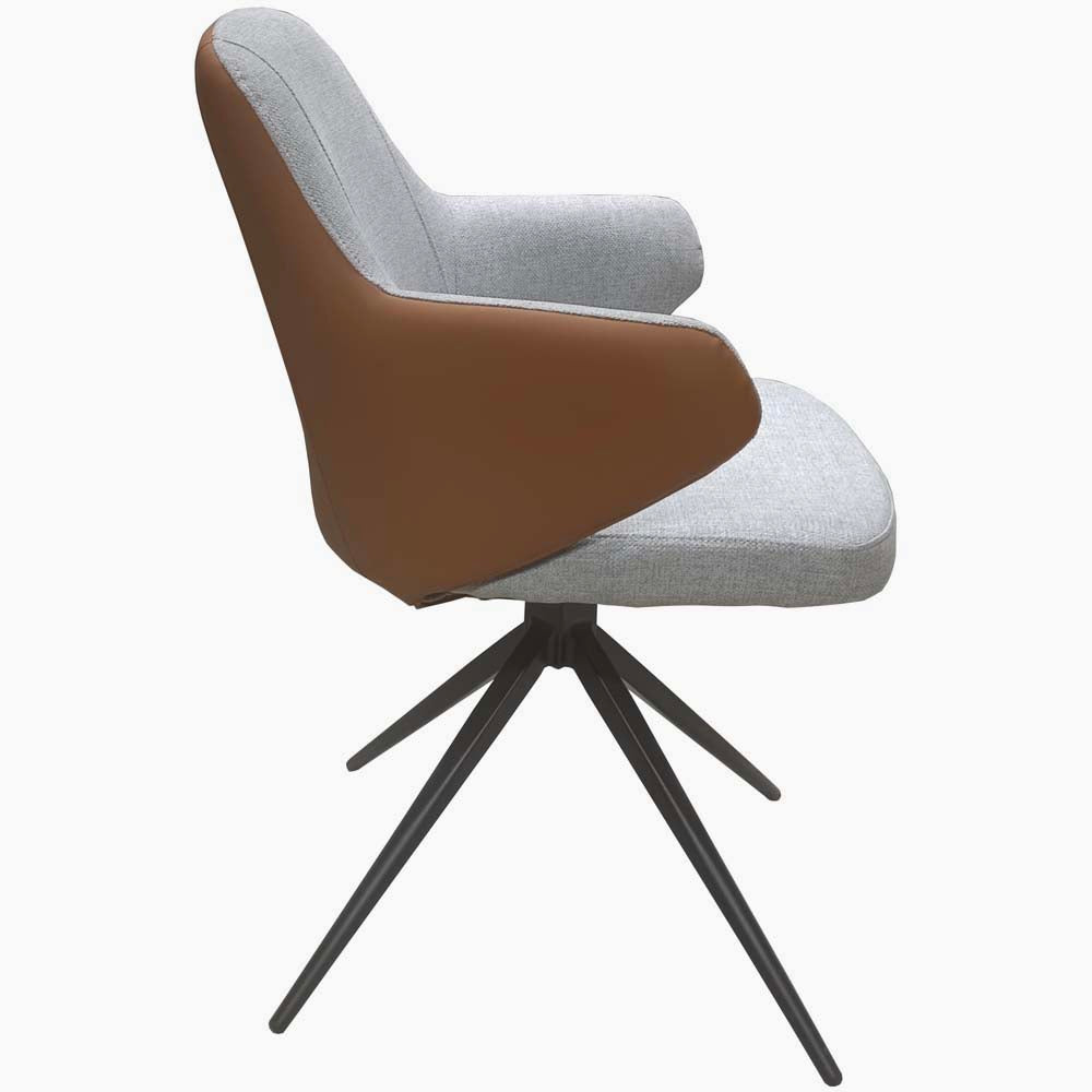 Sierra Swivel Dining Chair - Swivel Dining Chair Grey Fabric / Congac Leather Look Chairs Sterling Home 4