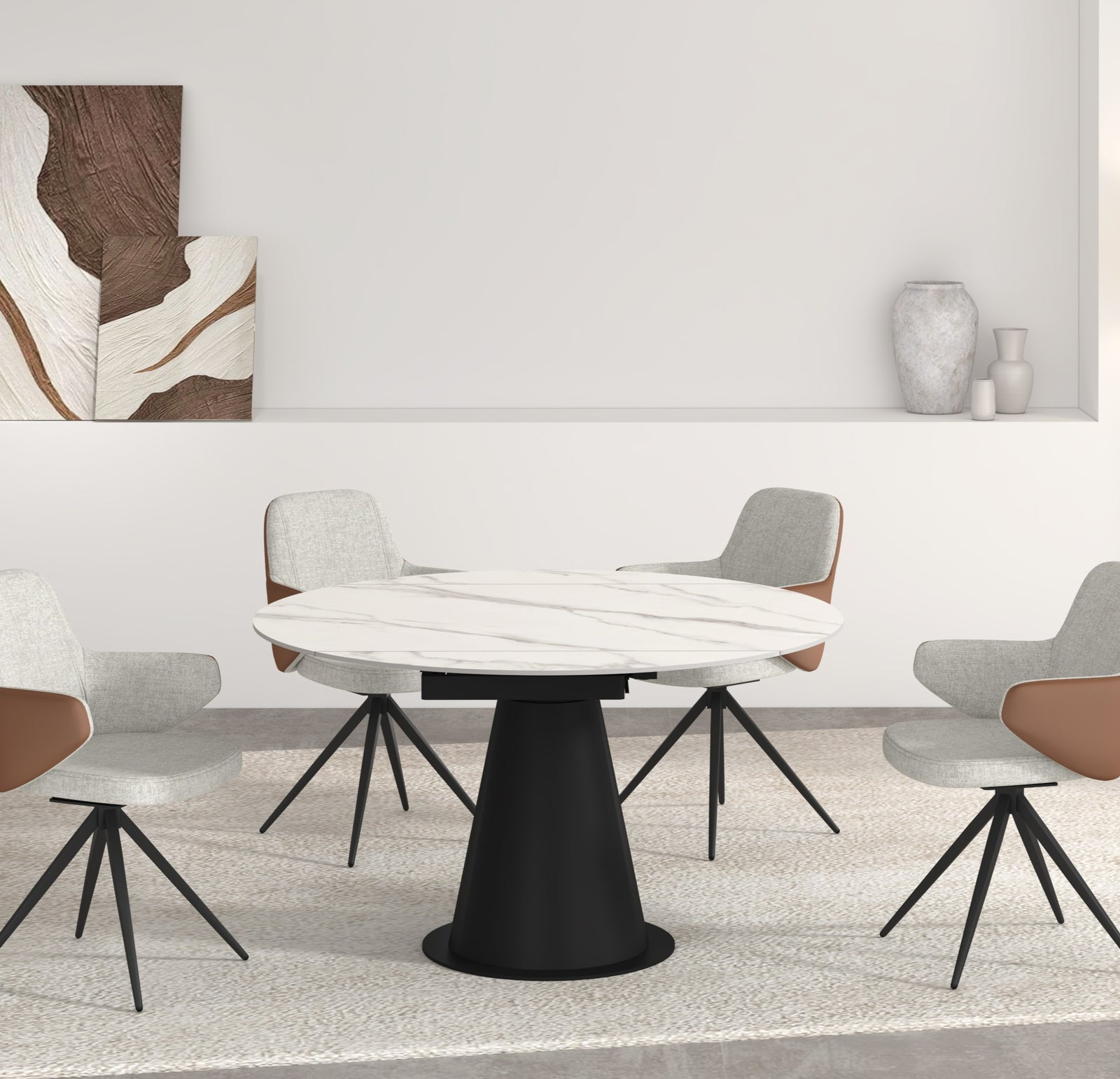Sierra Motion Dining Table - Motion Table White Sintered Stone / Black Powder Coat Metal Base Tables Sterling Home 2