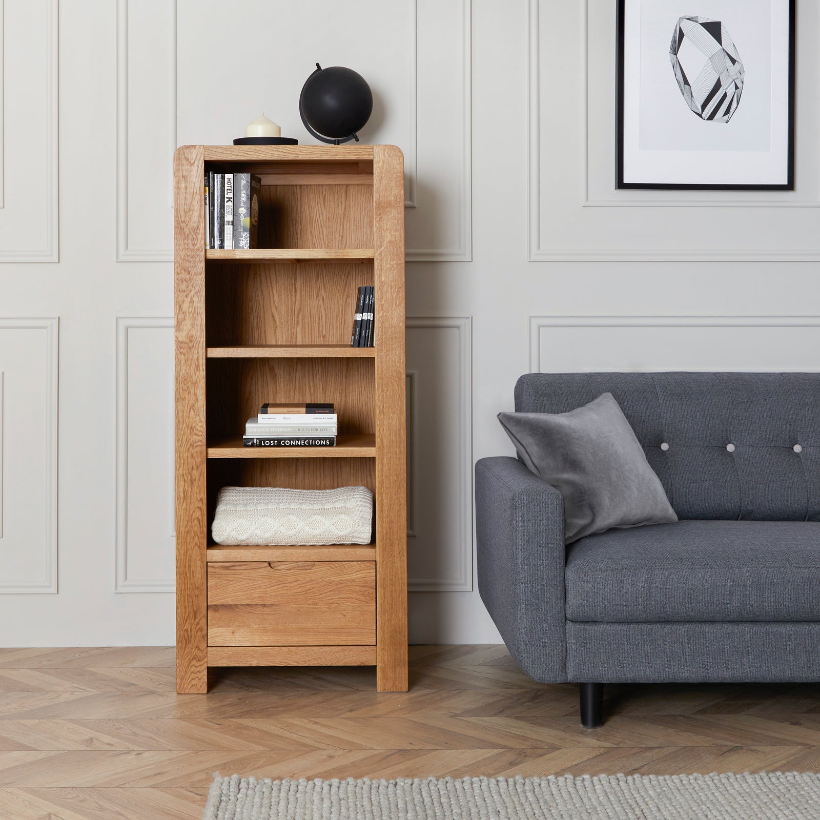 Solvi Tall Display Unit - Tower Unit Solid Oak / Oak Veneer Display Cabinets Sterling Home 2