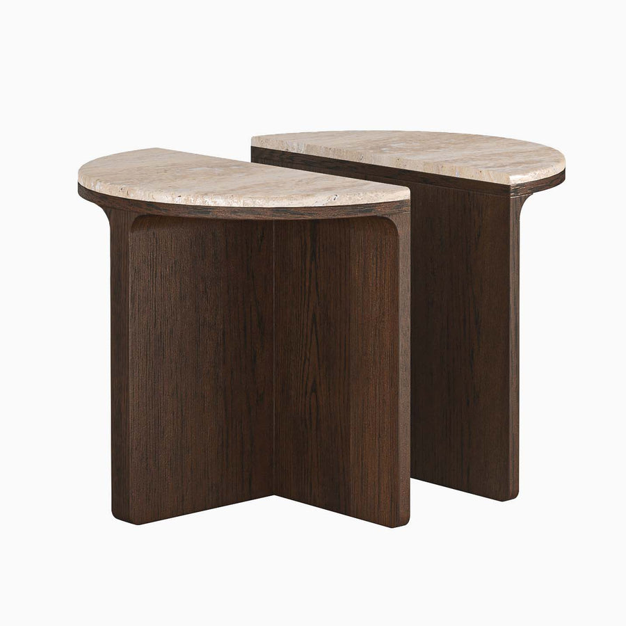 Sonoma Stone Topped Half Moon Nest of Tables - Half Moon Nest of Table Oak / Travertine Tables Sterling Home 1