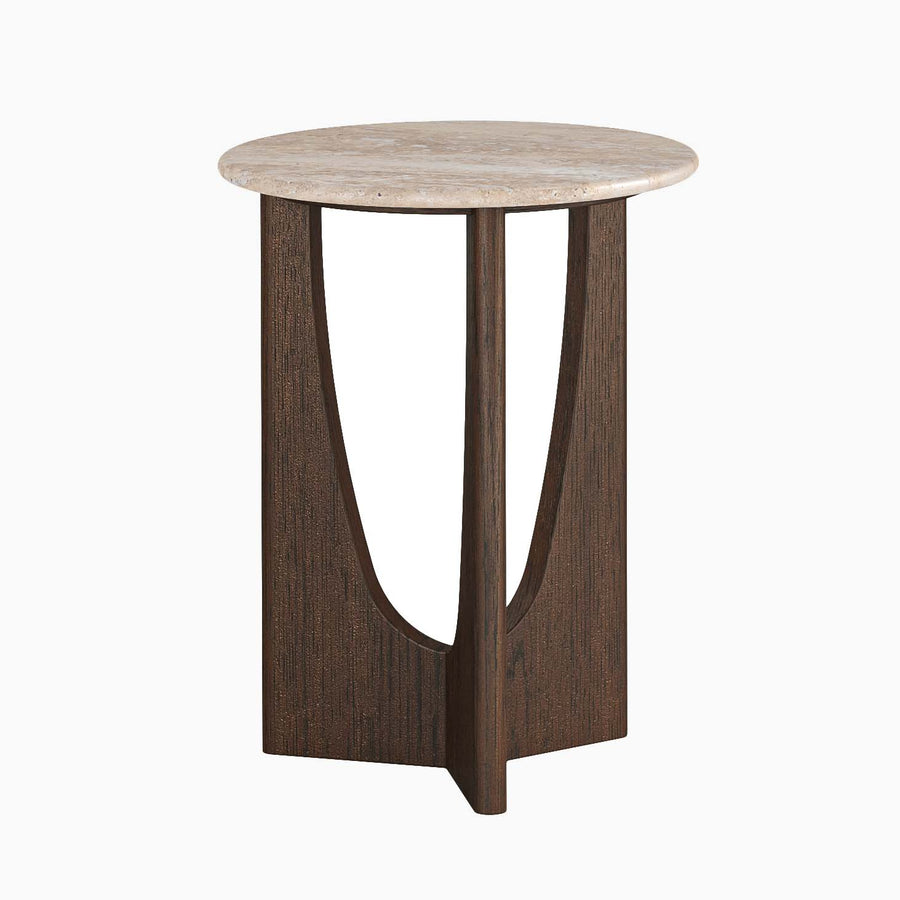 Sonoma Stone Topped Round Side Table - Round Side Table Oak / Travertine Tables Sterling Home 1