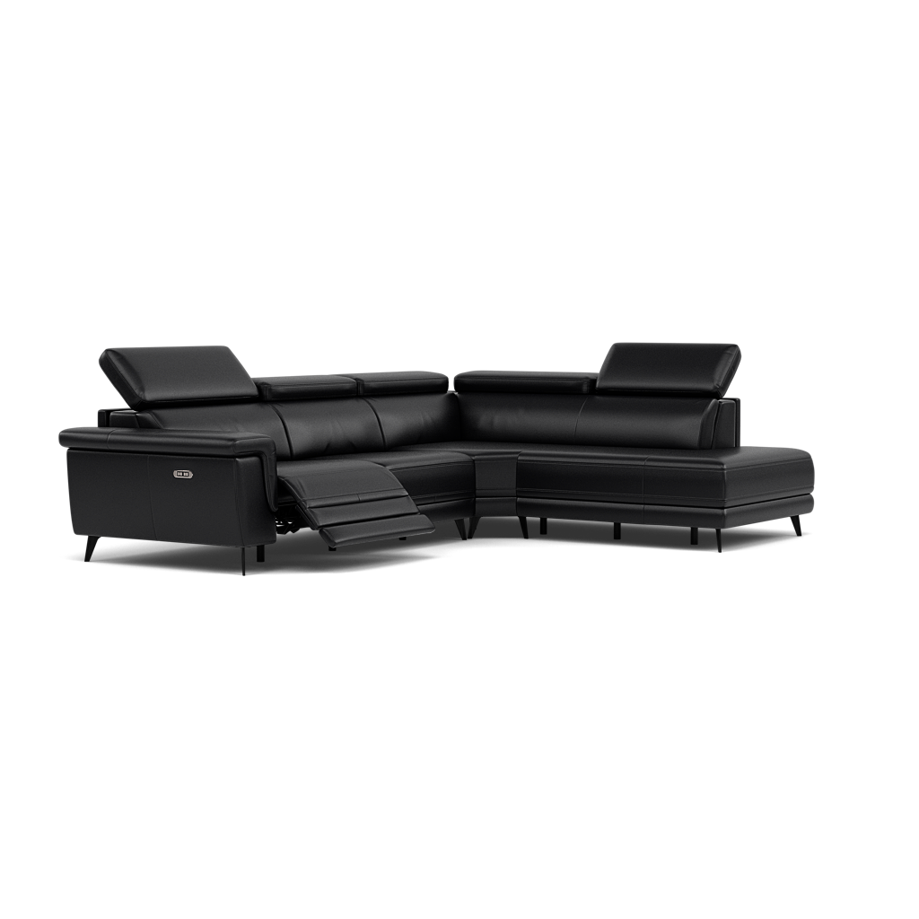 Sparta Corner Recliner Sofa - Combination 4 - Right Hand Facing Sofa Corner Group (Two Motors) Cat M/S - Right Hand Facing - Power with Power Headrest & USB — M5657 Melbourne Black, gallery image 1