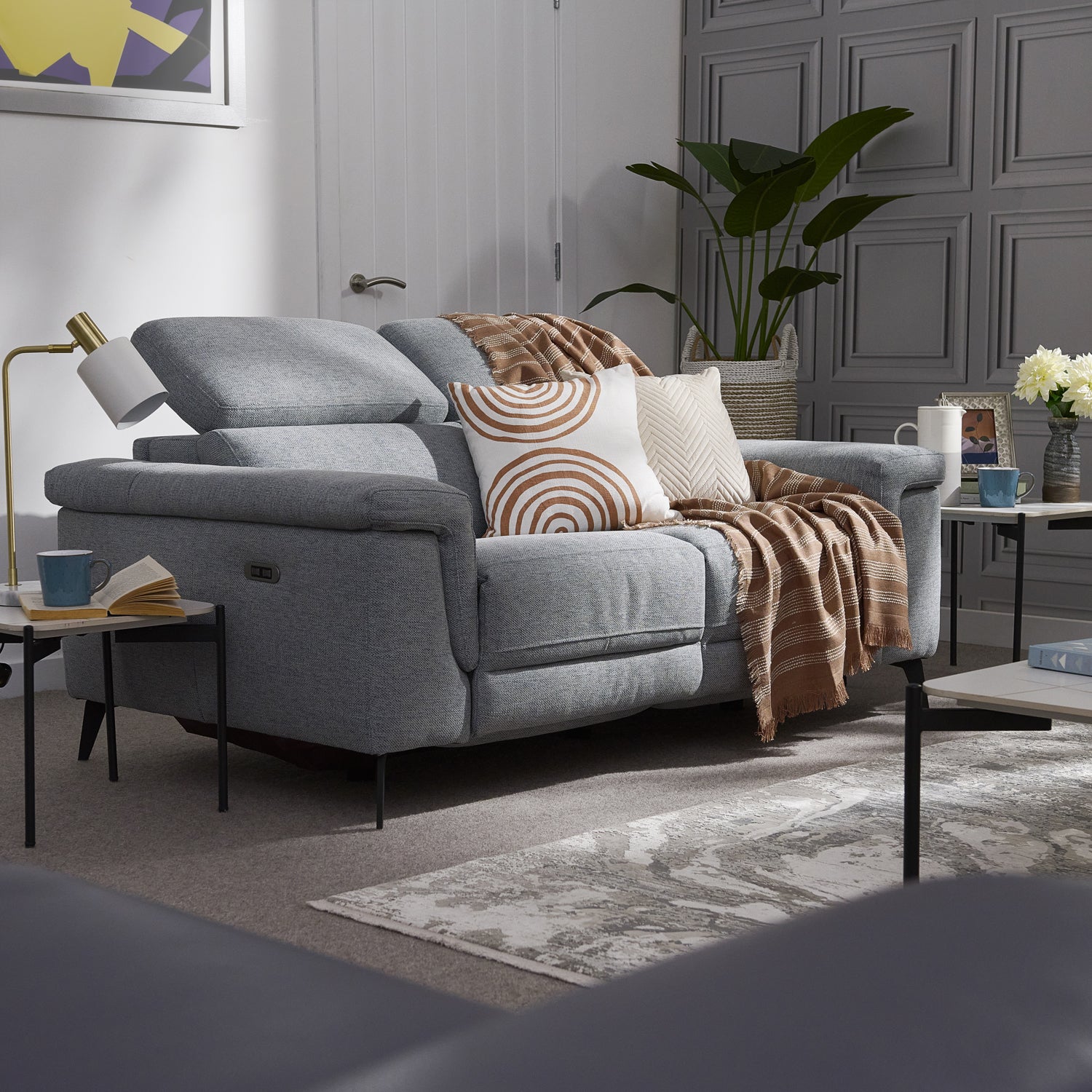 Sparta 2 Seater Recliner Sofa - 2 Str W/ 2 Power Recliner W/ 2 Ratchet Headrest Fabric - Power with Manual Headrest Sofas Sterling Home 2