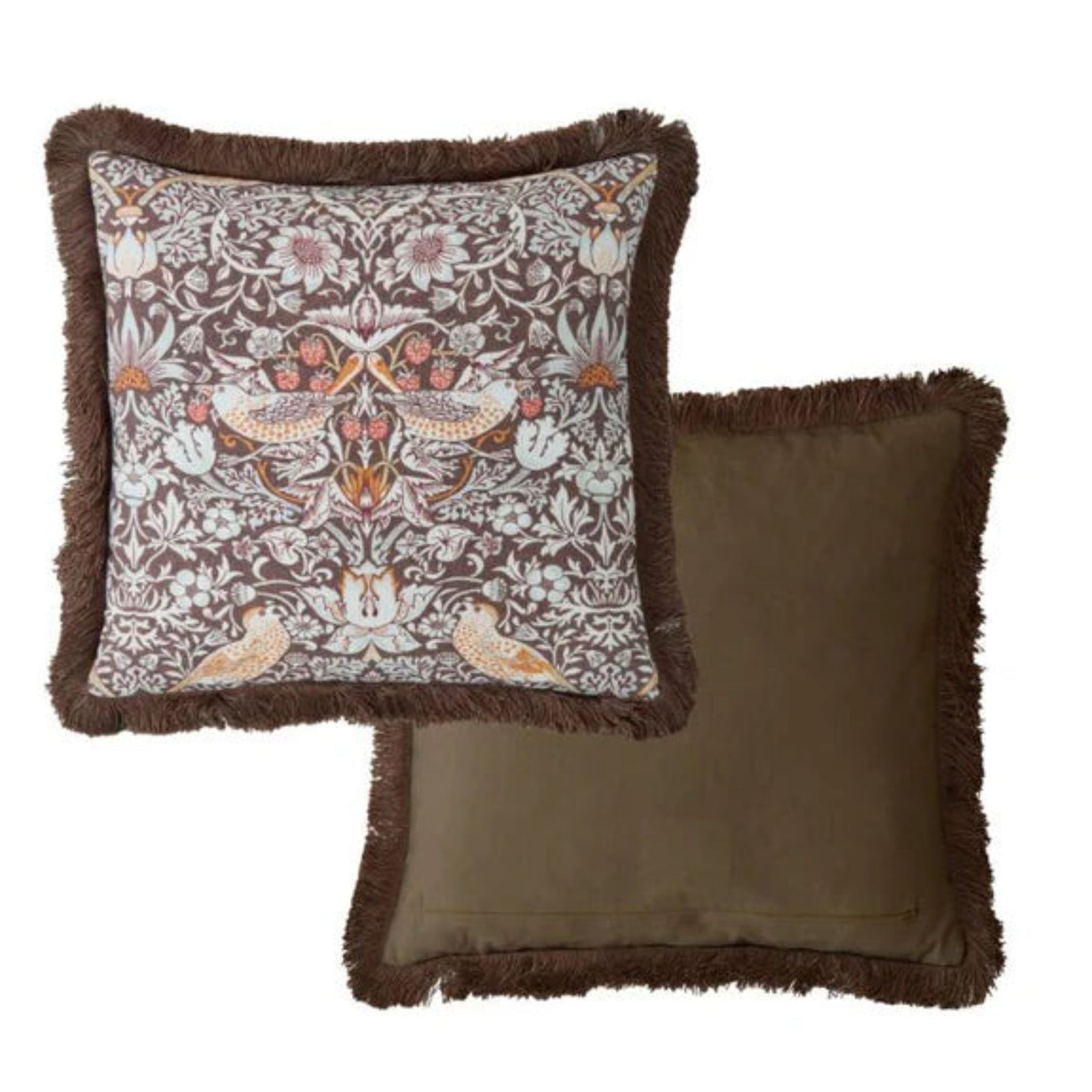 William Morris At Home Strawberry Thief Chocolate Square Cushion - Strawberry Thief Chocolate 50X50CM Cushion Sterling Home 1