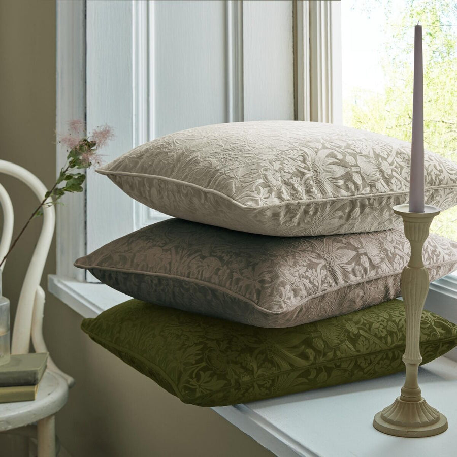 Strawberry Thief Grey Square Cushion - Strawberry Thief 50CM Cushion Oyster Sterling Home 1