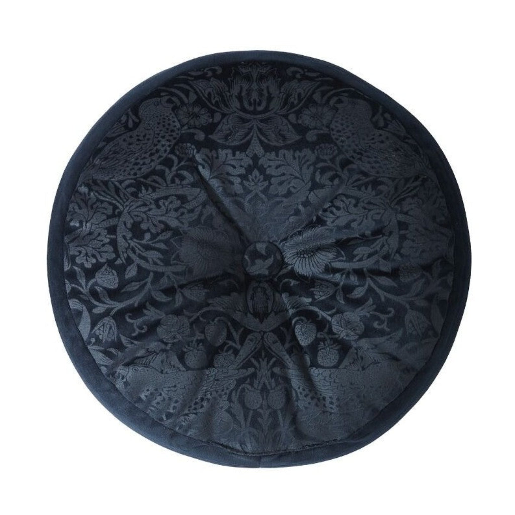William Morris At Home Strawberry Thief Blue Round Cushion - Strawberry Thief Round Cushion Prussian Blue Sterling Home 2