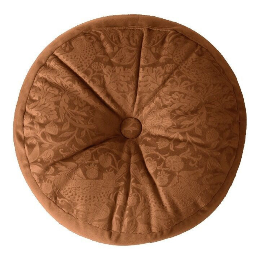 William Morris Strawberry Thief Brown Round Cushion - Strawberry Thief Round Cushion Saffron Sterling Home 2