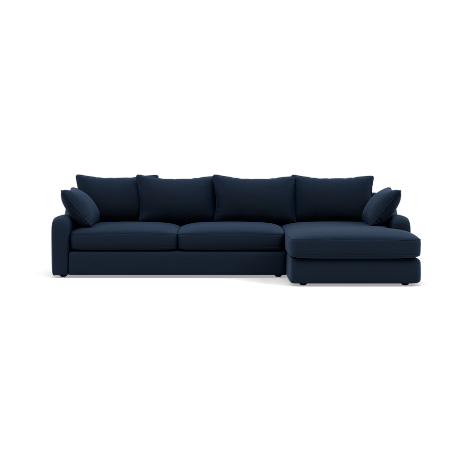 Thalia Large Chaise Pillow Back Sofa - Large Chaise Sofa RHF Grade B - Right Hand Facing Chaise Sofas Sterling Home 17 Pillow Back Plush Velvet Indigo