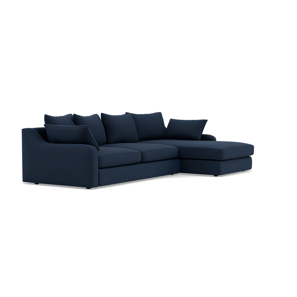 Thalia Large Chaise Pillow Back Sofa - Large Chaise Sofa RHF Grade B - Right Hand Facing — Pillow Back / Plush Velvet Indigo, gallery image 1