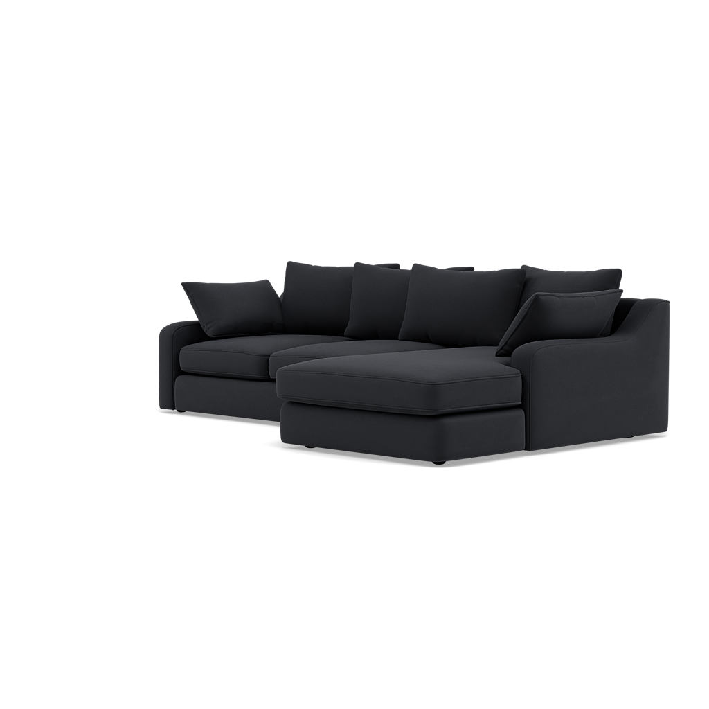 Thalia Small Chaise Pillow Back Sofa - Small Chaise Sofa RHF Grade B - Right Hand Facing — Pillow Back / Plush Velvet Charcoal, gallery image 3