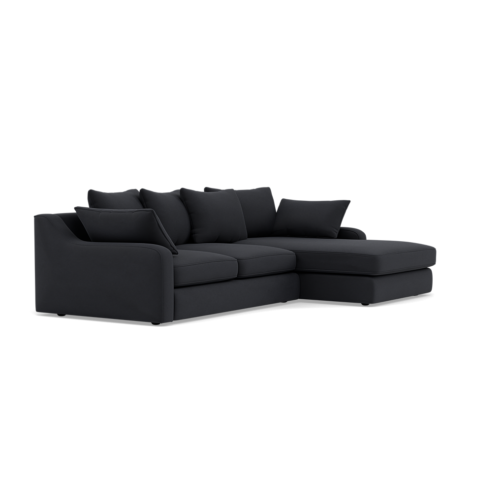 Thalia Small Chaise Pillow Back Sofa - Small Chaise Sofa RHF Grade B - Right Hand Facing — Pillow Back / Plush Velvet Charcoal, gallery image 1