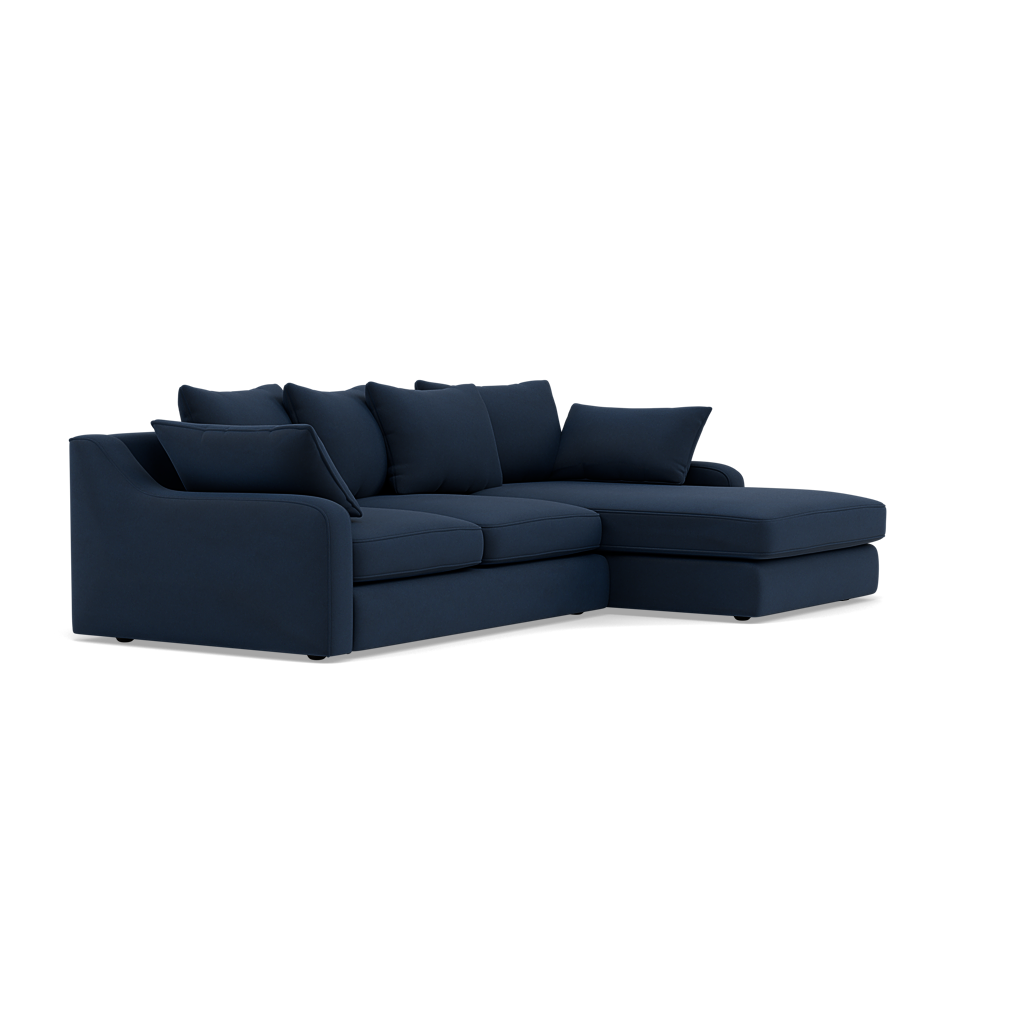 Thalia Small Chaise Pillow Back Sofa - Small Chaise Sofa RHF Grade B - Right Hand Facing — Pillow Back / Plush Velvet Indigo, gallery image 1