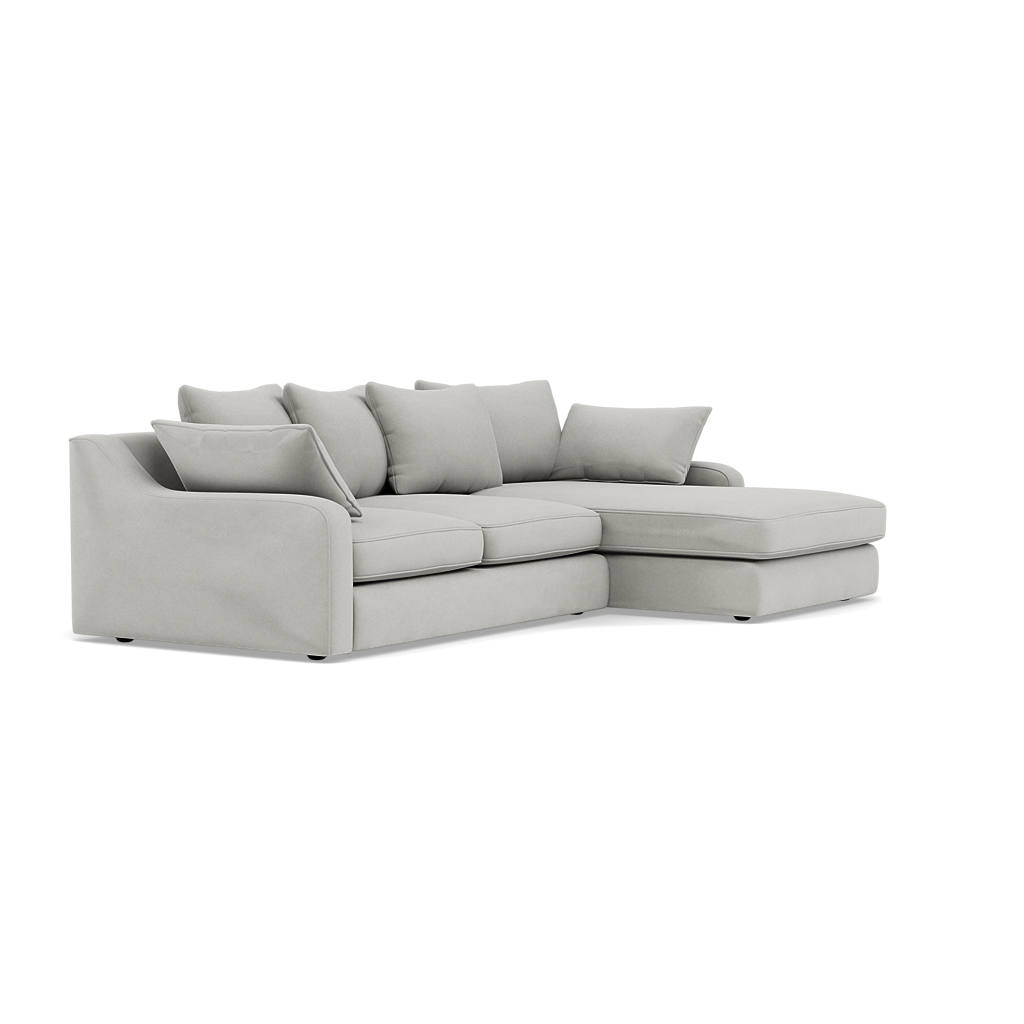 Thalia Small Chaise Pillow Back Sofa - Small Chaise Sofa RHF Grade B - Right Hand Facing — Pillow Back / Plush Velvet Silver, gallery image 1