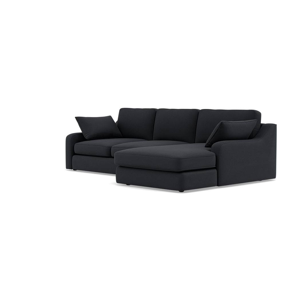Thalia Small Chaise Pillow Back Sofa - Small Chaise Sofa RHF Grade B - Right Hand Facing — Standard Back / Plush Velvet Charcoal, gallery image 3