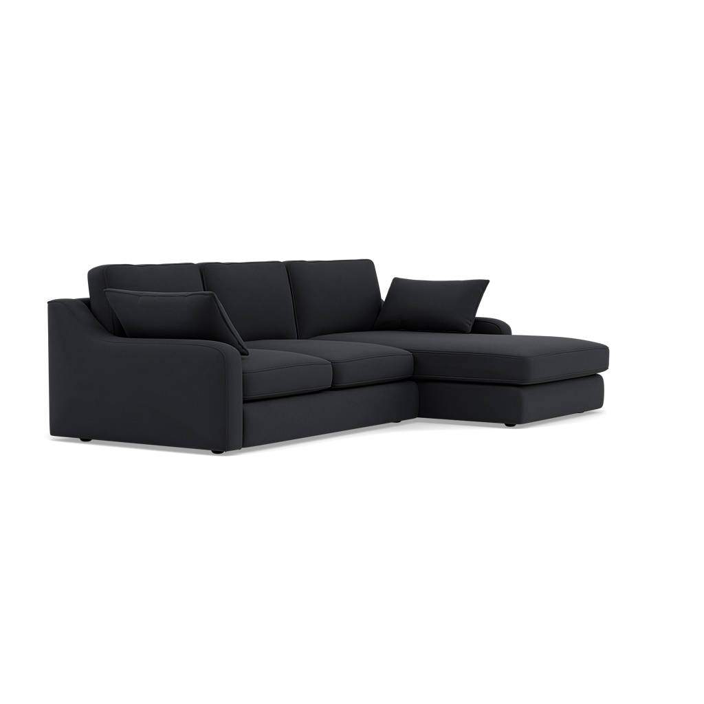 Thalia Small Chaise Pillow Back Sofa - Small Chaise Sofa RHF Grade B - Right Hand Facing — Standard Back / Plush Velvet Charcoal, gallery image 1