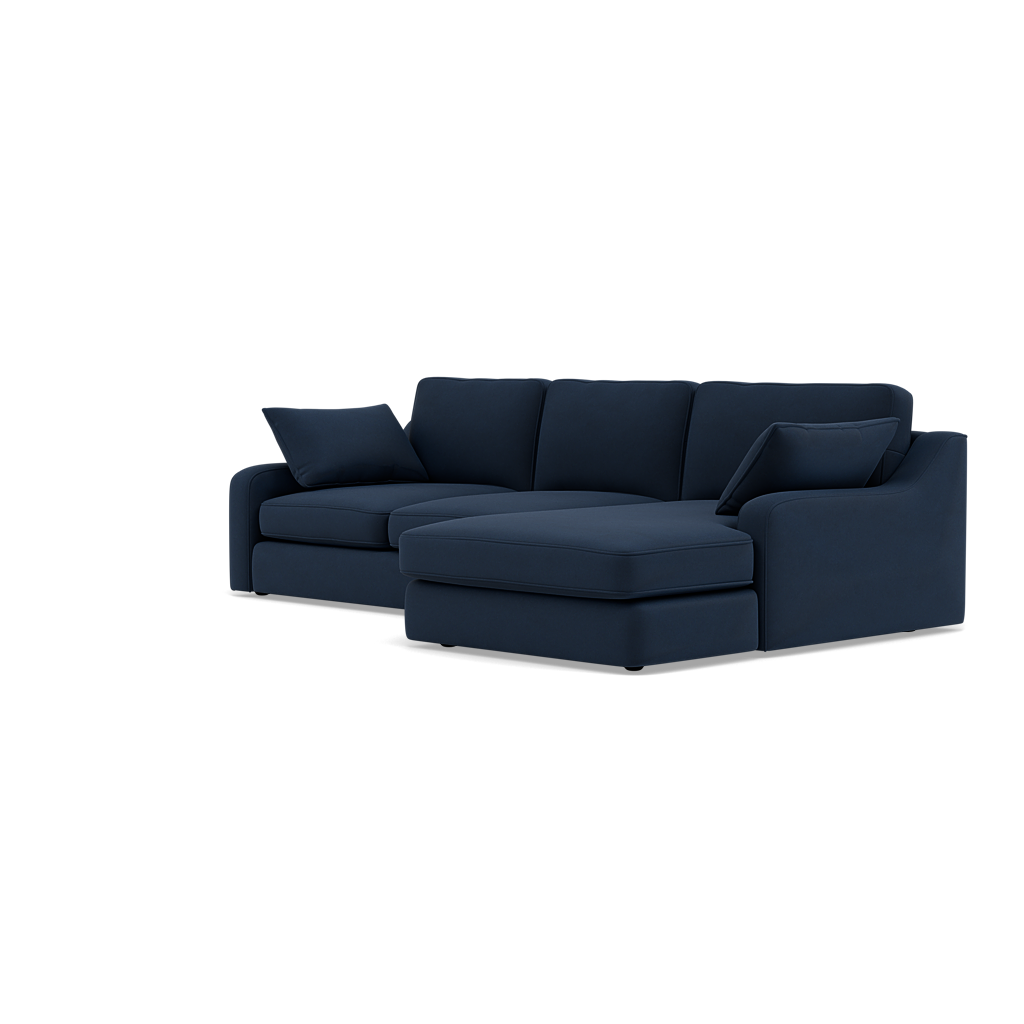 Thalia Small Chaise Pillow Back Sofa - Small Chaise Sofa RHF Grade B - Right Hand Facing — Standard Back / Plush Velvet Indigo, gallery image 3
