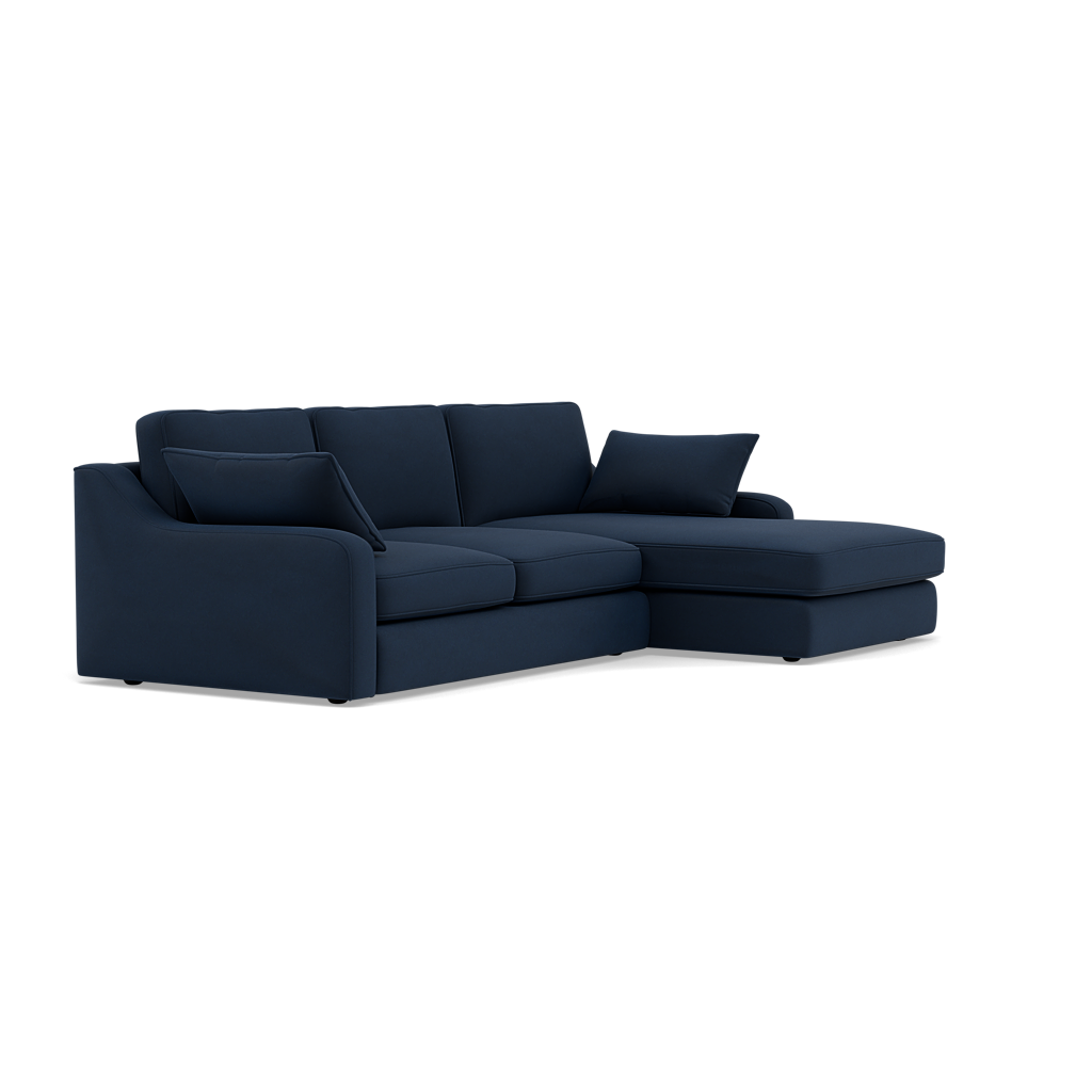 Thalia Small Chaise Pillow Back Sofa - Small Chaise Sofa RHF Grade B - Right Hand Facing — Standard Back / Plush Velvet Indigo, gallery image 1