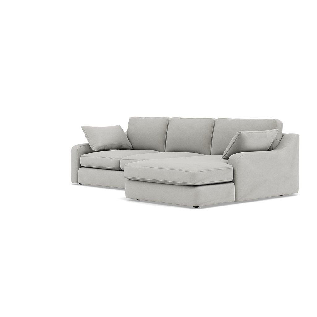 Thalia Small Chaise Pillow Back Sofa - Small Chaise Sofa RHF Grade B - Right Hand Facing — Standard Back / Plush Velvet Silver, gallery image 3