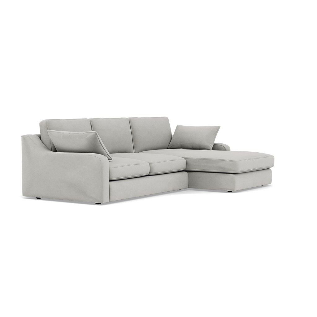 Thalia Small Chaise Pillow Back Sofa - Small Chaise Sofa RHF Grade B - Right Hand Facing — Standard Back / Plush Velvet Silver, gallery image 1