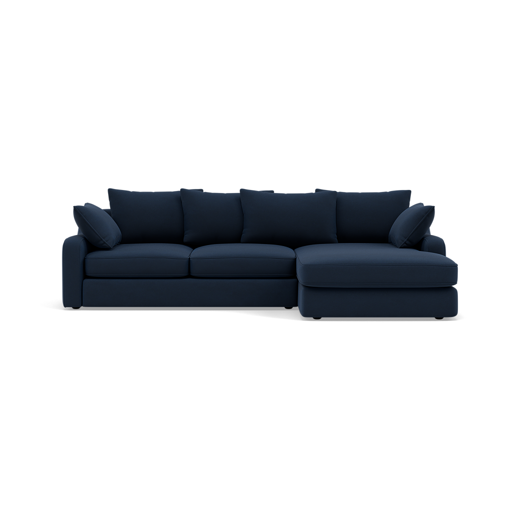Thalia Small Chaise Pillow Back Sofa - Small Chaise Sofa RHF Grade B - Right Hand Facing Chaise Sofas Sterling Home 2 Pillow Back Plush Velvet Indigo