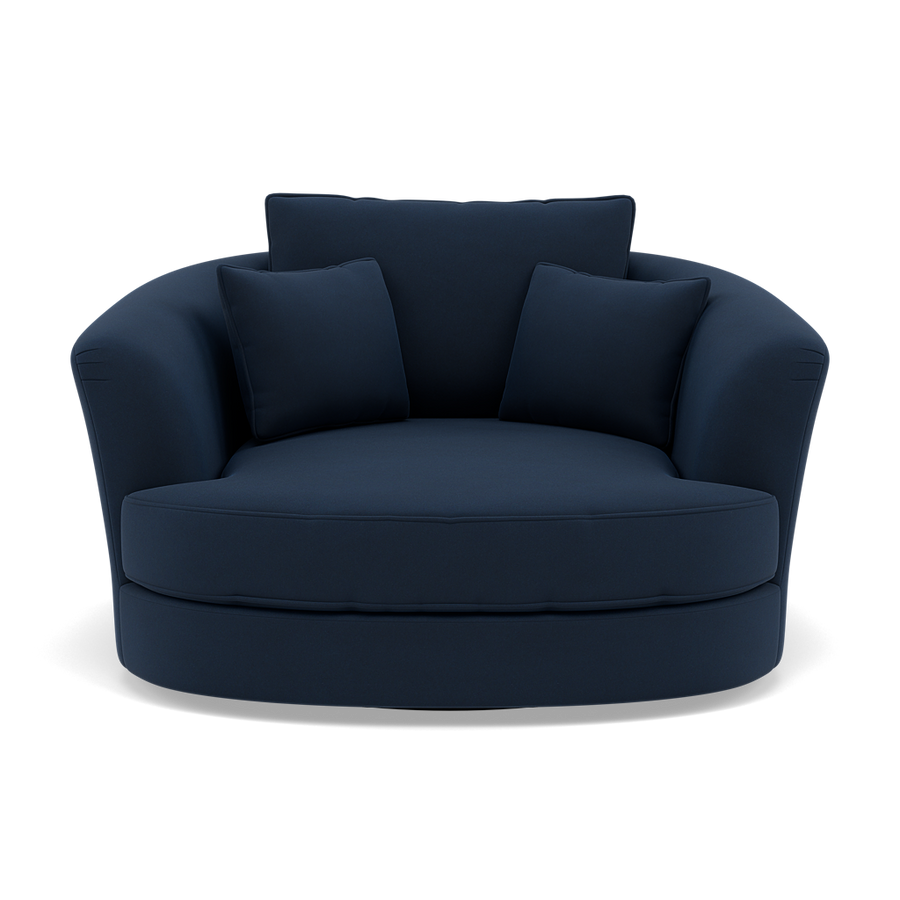 Thalia Swivel Pillow Back Armchair - Cuddler Swivel Chair Grade B Sterling Home Plush Velvet Indigo 2
