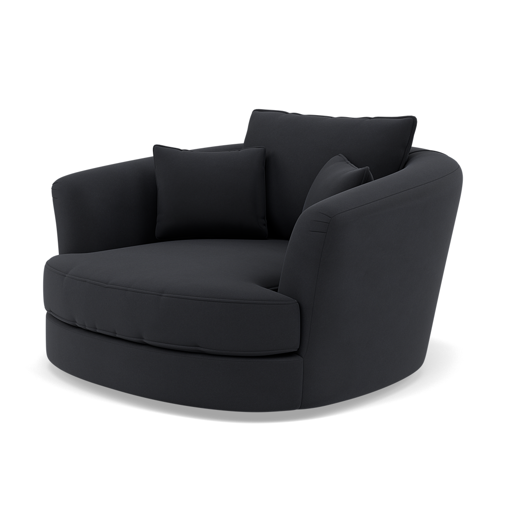 Thalia Swivel Pillow Back Armchair - Cuddler Swivel Chair Grade B — Plush Velvet Charcoal, gallery image 3