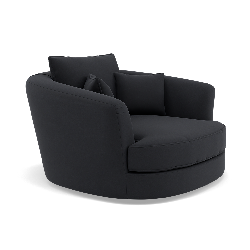 Thalia Swivel Pillow Back Armchair - Cuddler Swivel Chair Grade B — Plush Velvet Charcoal, gallery image 1