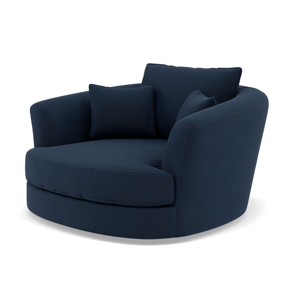 Thalia Swivel Pillow Back Armchair - Cuddler Swivel Chair Grade B — Plush Velvet Indigo, gallery image 3