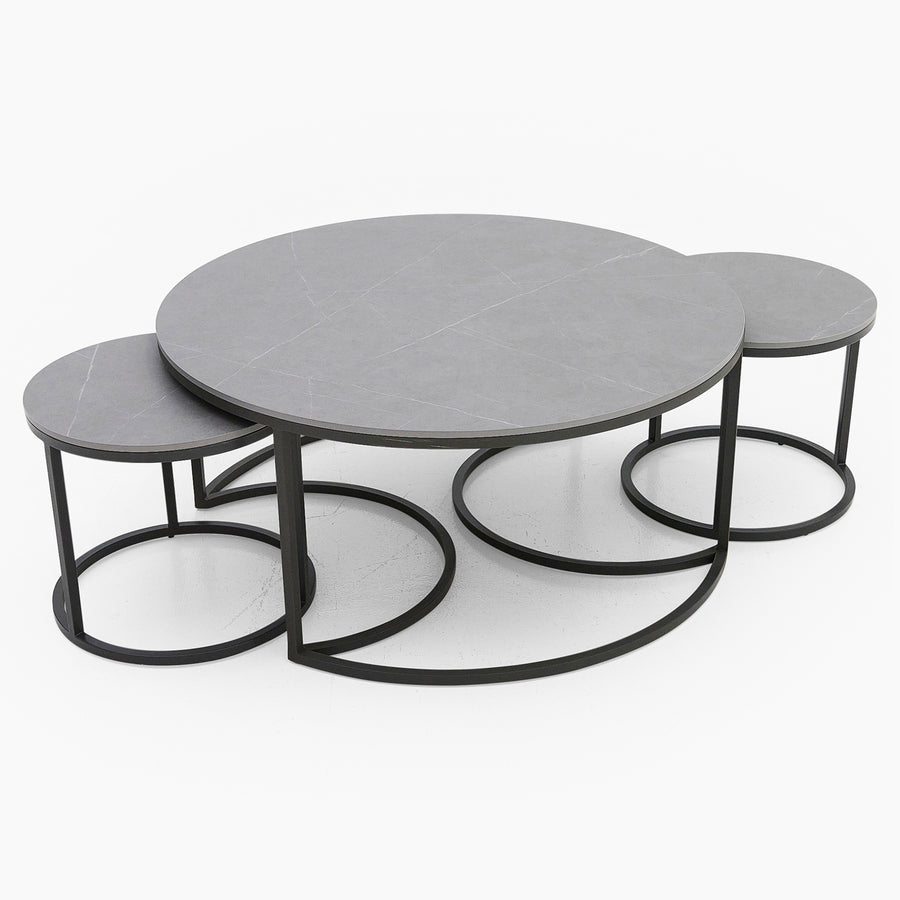 Torino Marble Coffee Table - Matte Ceramic Coffee Table Set Matte Grey Ceramic Tables Sterling Home 2