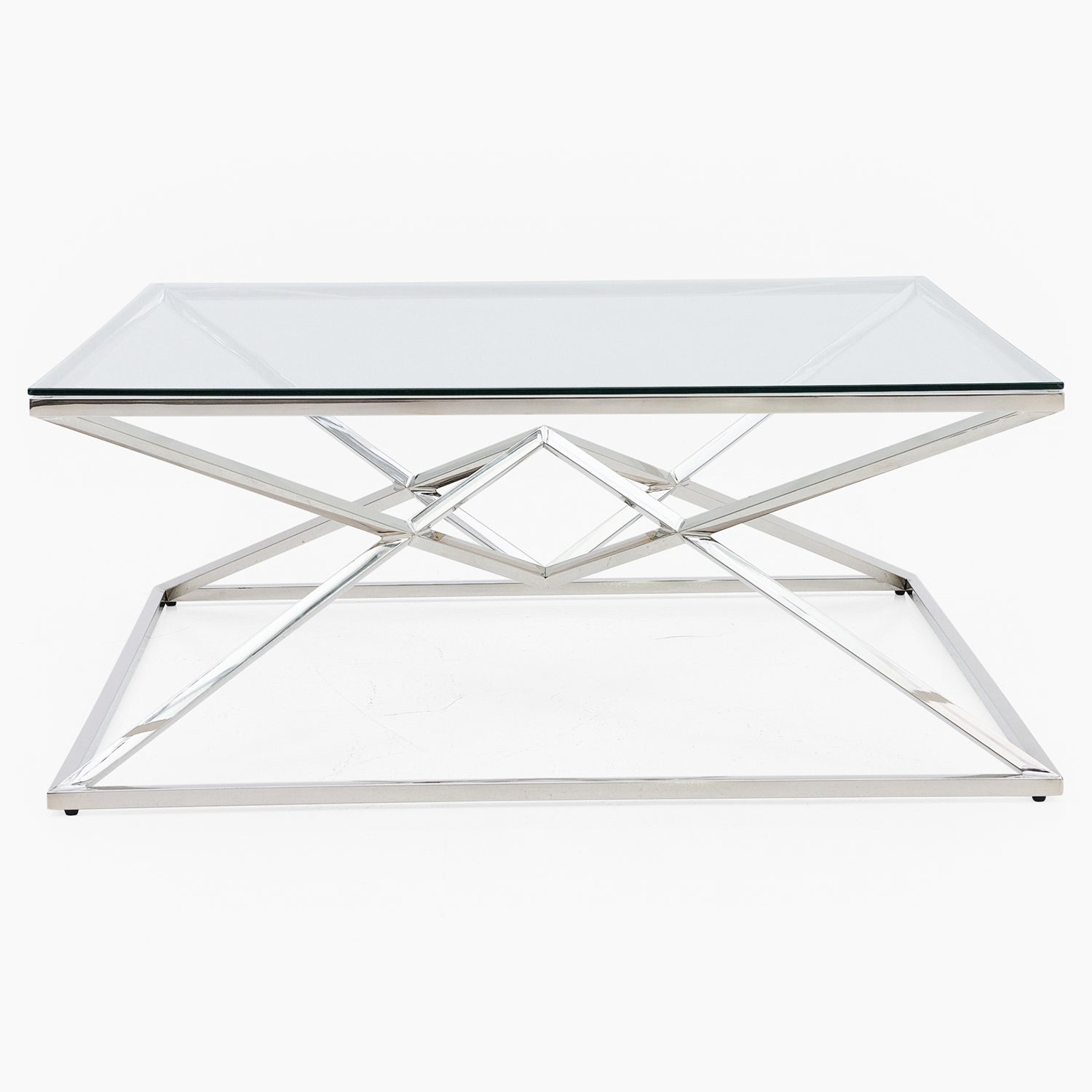 Turin Coffee Table - Coffee Table Clear Glass / Stainless Steel Tables Sterling Home 1