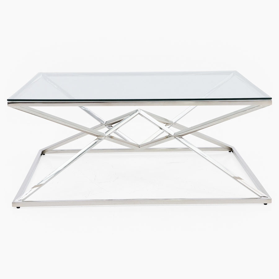 Turin Coffee Table - Coffee Table Clear Glass / Stainless Steel Tables Sterling Home 1