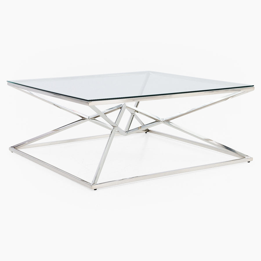 Turin Coffee Table - Coffee Table Clear Glass / Stainless Steel Tables Sterling Home 2