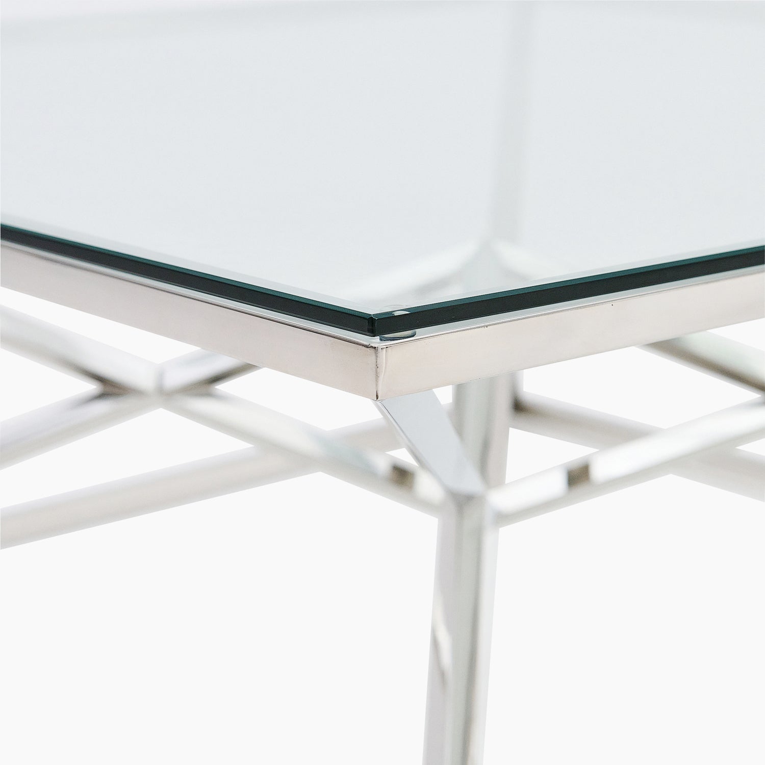 Turin Coffee Table - Coffee Table Clear Glass / Stainless Steel Tables Sterling Home 3