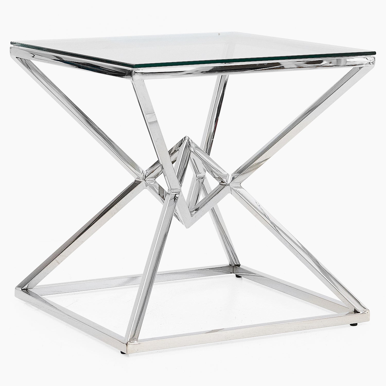 Turin Side Table - Lamp Table Clear Glass / Stainless Steel Tables Sterling Home 2