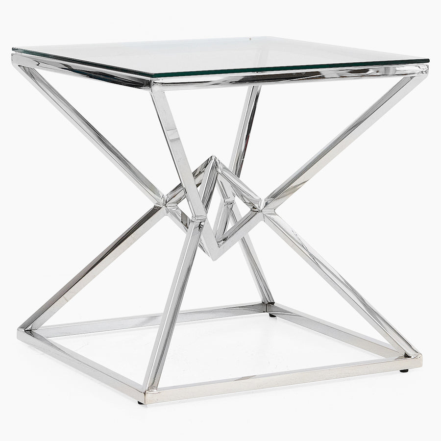 Turin Side Table - Lamp Table Clear Glass / Stainless Steel Tables Sterling Home 2