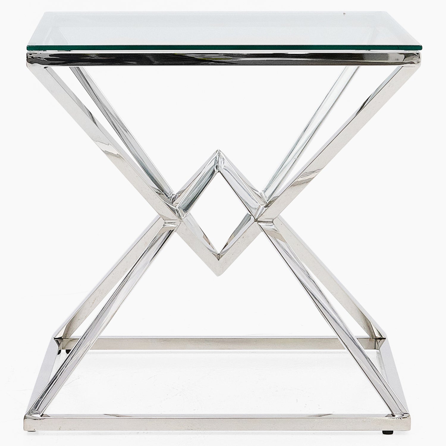 Turin Side Table - Lamp Table Clear Glass / Stainless Steel Tables Sterling Home 1