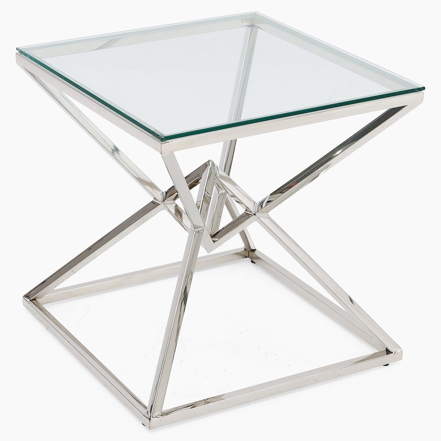 Turin Side Table - Lamp Table Clear Glass / Stainless Steel Tables Sterling Home 3