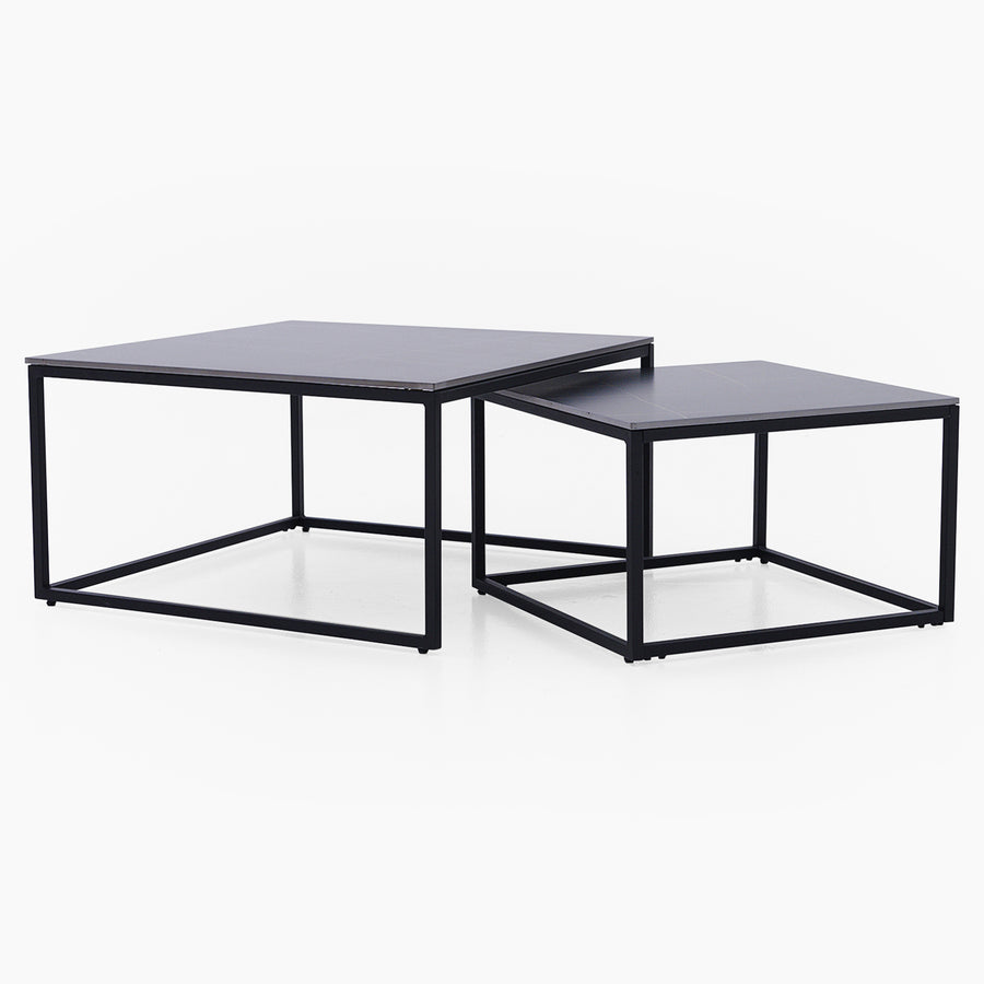 Tyler Square Nest of Coffee Tables - Square Coffee Nest of 2 Tables Black Ceramic Top / Black Powder Coated Metal Legs Tables Sterling Home 1