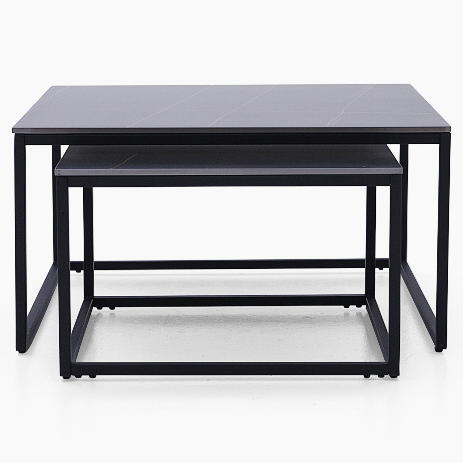 Tyler Black Ceramic Nest of 2 Coffee Tables - Square Coffee Nest of 2 Tables Black Ceramic Top / Black Powder Coated Metal Legs Tables Sterling Home 3