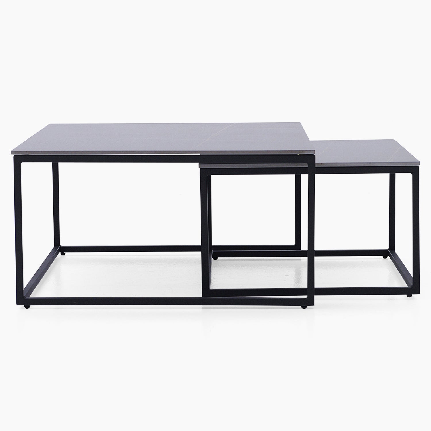 Tyler Square Nest of Coffee Tables - Square Coffee Nest of 2 Tables Black Ceramic Top / Black Powder Coated Metal Legs Tables Sterling Home 4