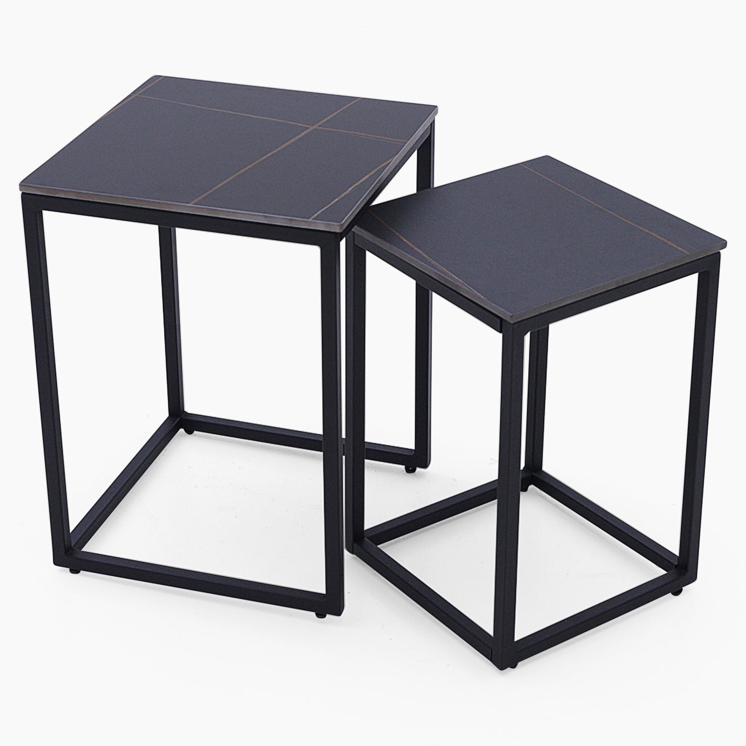 Tyler Black Ceramic Nest of 2 Side Tables - Nest of Tables Black Ceramic Top / Black Powder Coated Metal Legs Tables Sterling Home 2