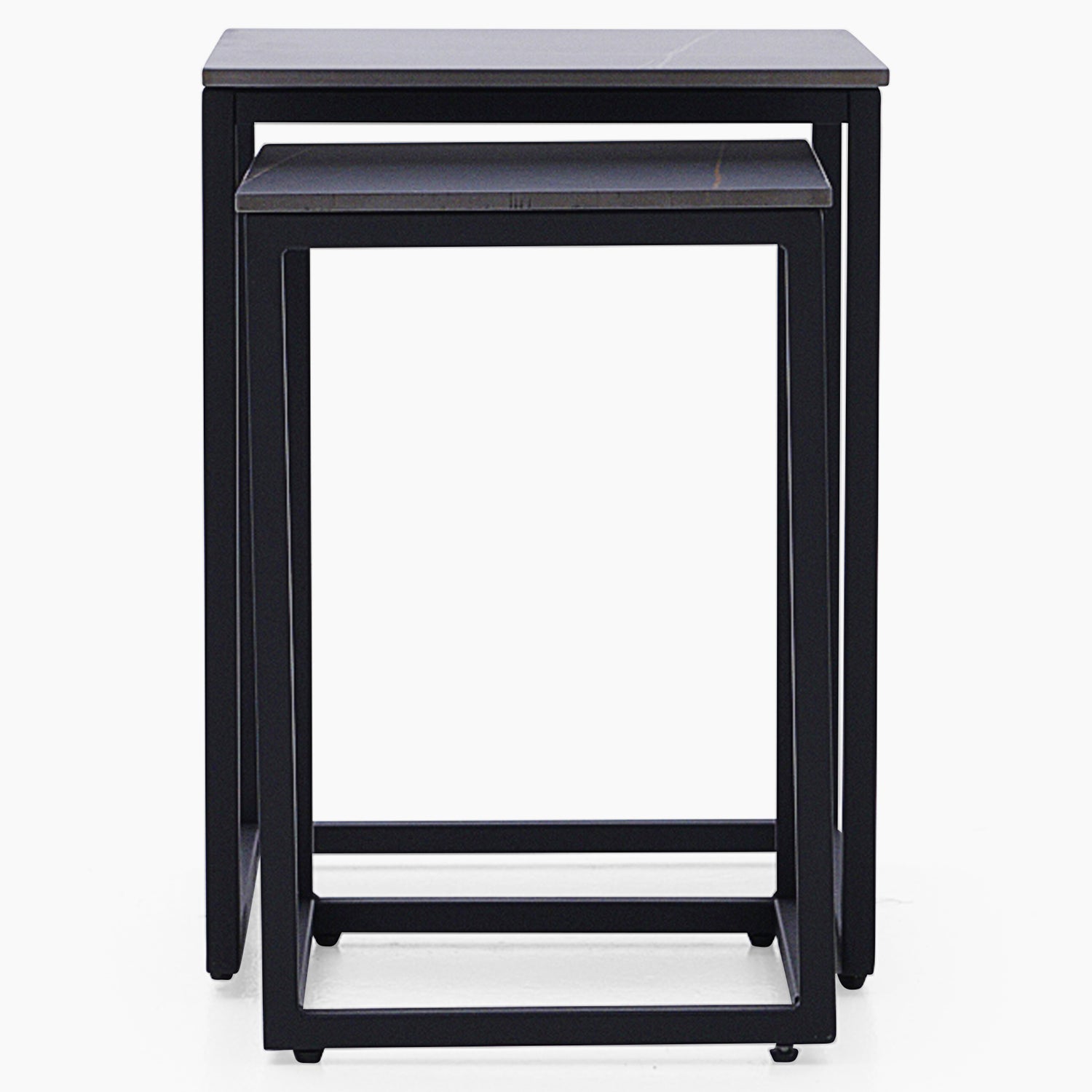 Tyler Black Ceramic Nest of 2 Side Tables - Nest of Tables Black Ceramic Top / Black Powder Coated Metal Legs Tables Sterling Home 4