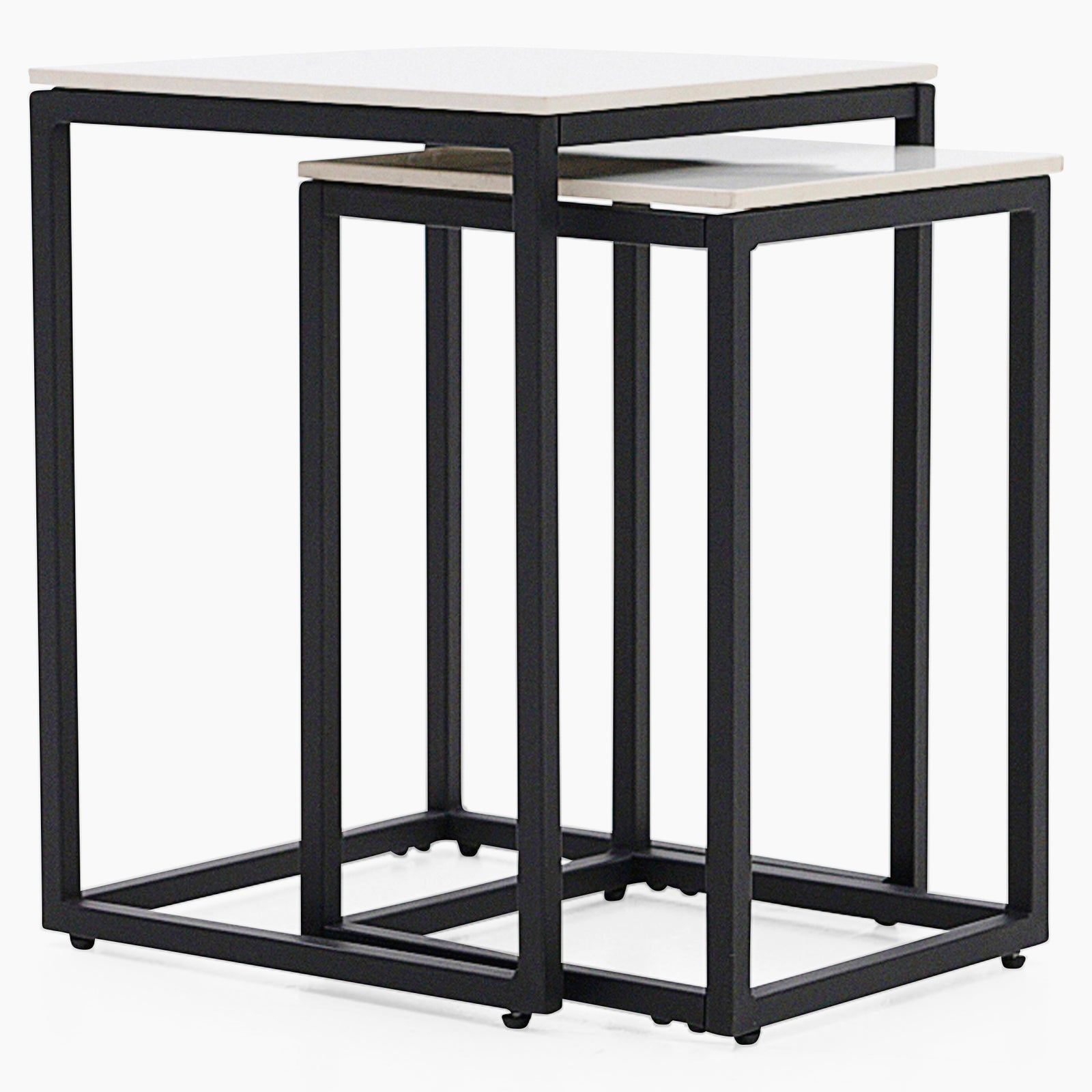 Tyler White Ceramic Nest of 2 Side Tables - Nest of Tables White Ceramic Top / Black Powder Coated Metal Legs Tables Sterling Home 1