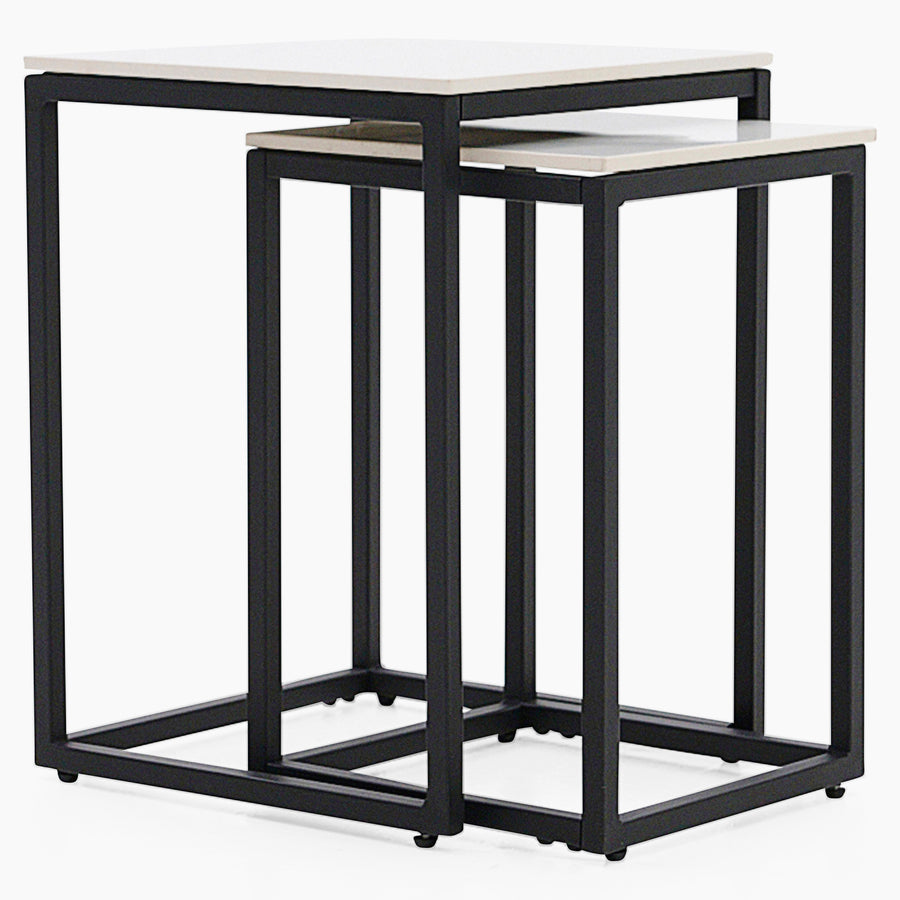 Tyler Nest of Side Tables - Nest of Tables White Ceramic Top / Black Powder Coated Metal Legs Tables Sterling Home 1