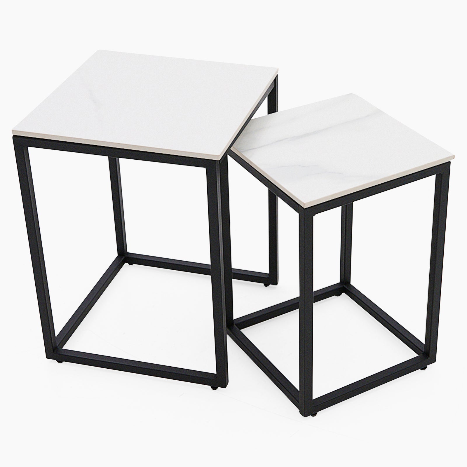 Tyler White Ceramic Nest of 2 Side Tables - Nest of Tables White Ceramic Top / Black Powder Coated Metal Legs Tables Sterling Home 3
