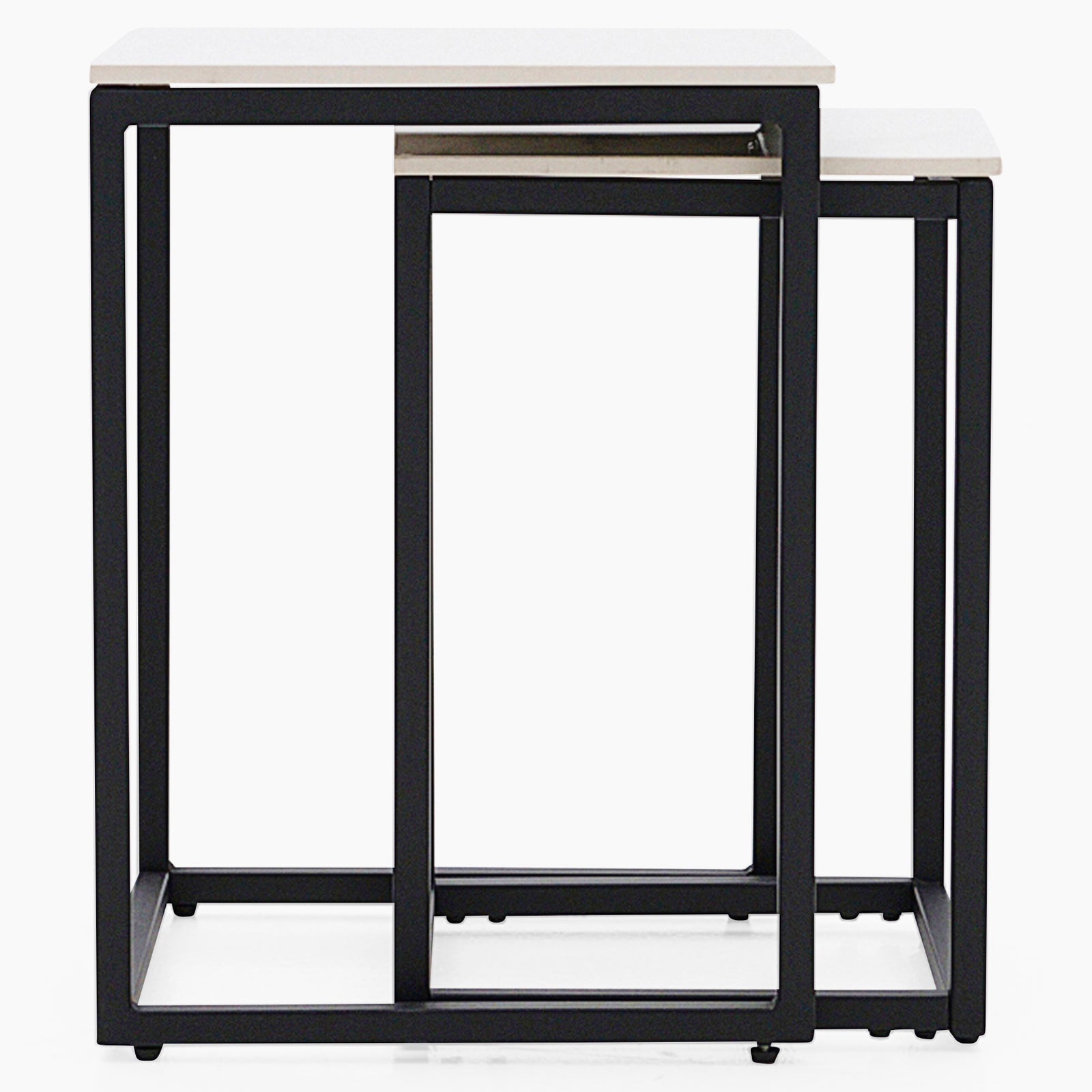 Tyler White Ceramic Nest of 2 Side Tables - Nest of Tables White Ceramic Top / Black Powder Coated Metal Legs Tables Sterling Home 4