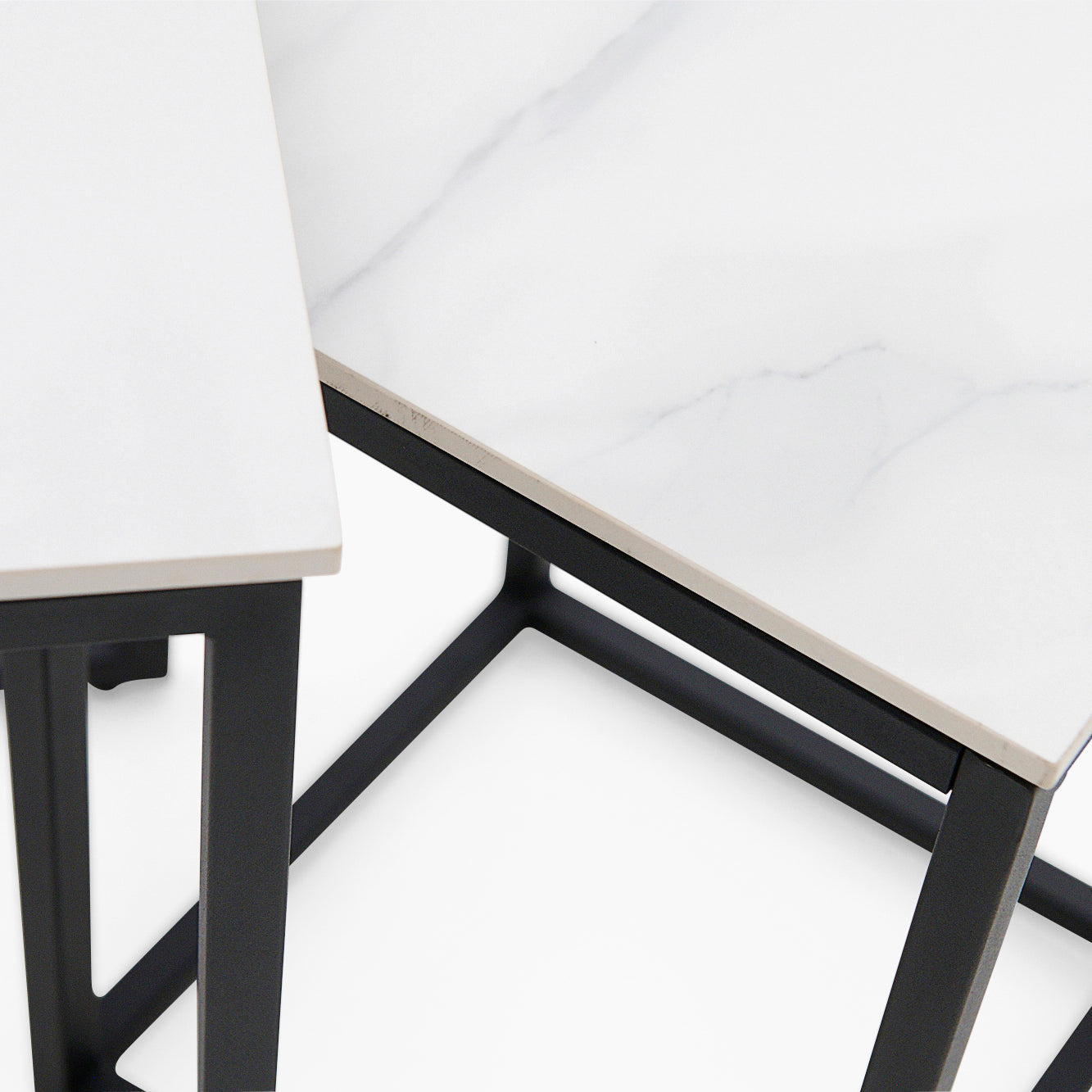 Tyler White Ceramic Nest of 2 Side Tables - Nest of Tables White Ceramic Top / Black Powder Coated Metal Legs Tables Sterling Home 5