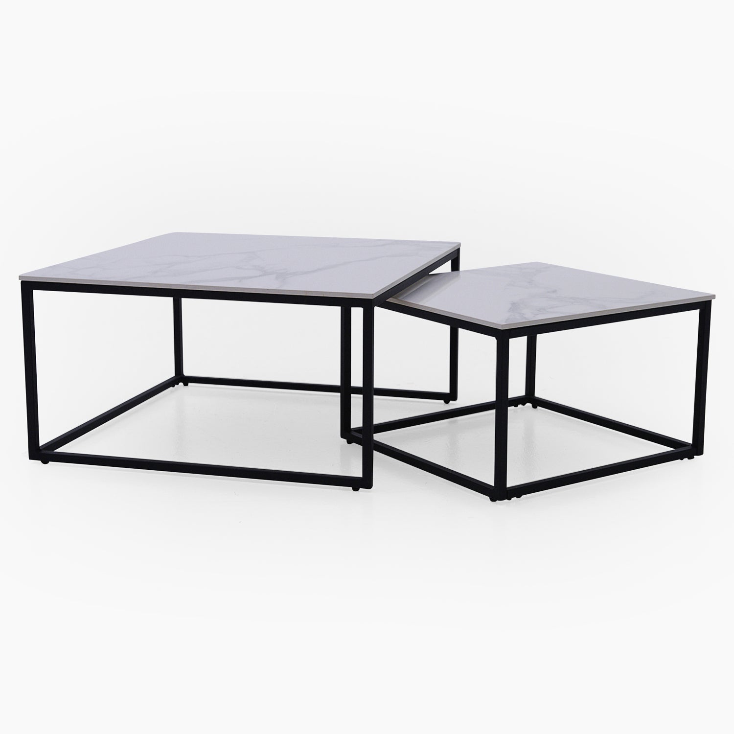 Tyler Square Nest of Coffee Tables - Square Coffee Nest of 2 Tables White Ceramic Top / Black Powder Coated Metal Legs Tables Sterling Home 1